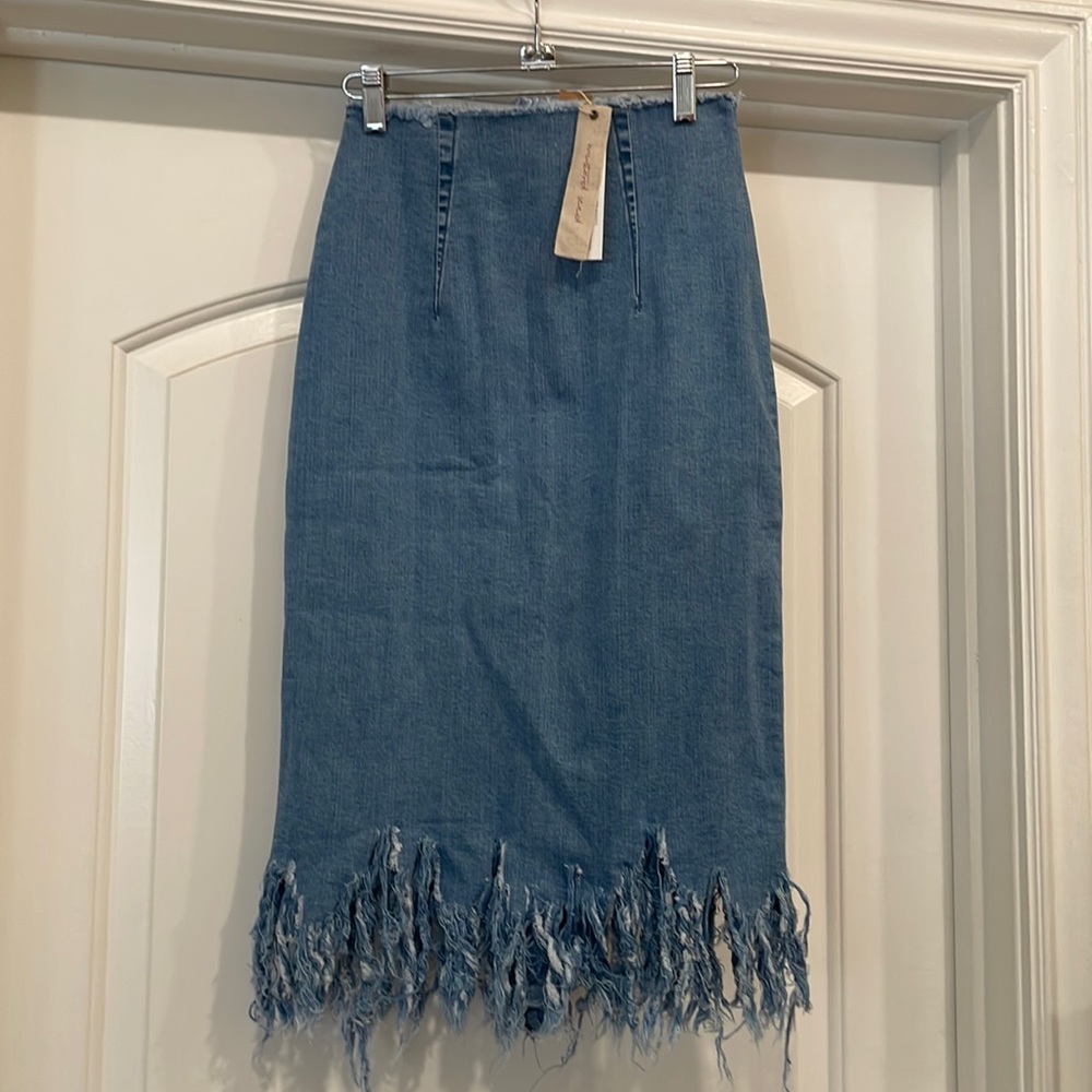 Never worn skirt, Mustard Seed, jean skirt with fringe